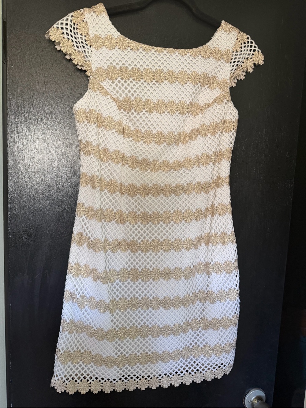 Lilly Pulitzer White and Gold Lace-Trim Midi Dress